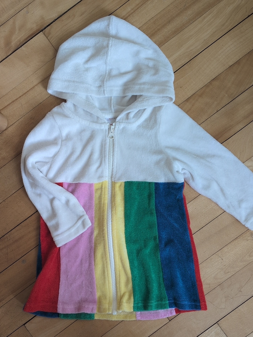 Hanna Andersson White Hooded Zip Jacket with Rainbow Panels